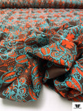 Stencil Floral Printed Cotton Voile - Dusty Turquoise / Hot Orange / Cherry Brown