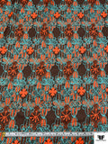 Stencil Floral Printed Cotton Voile - Dusty Turquoise / Hot Orange / Cherry Brown