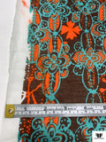 Stencil Floral Printed Cotton Voile - Dusty Turquoise / Hot Orange / Cherry Brown