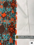 Stencil Floral Printed Cotton Voile - Dusty Turquoise / Hot Orange / Cherry Brown