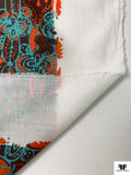 Stencil Floral Printed Cotton Voile - Dusty Turquoise / Hot Orange / Cherry Brown