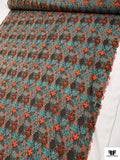 Stencil Floral Printed Cotton Voile - Dusty Turquoise / Hot Orange / Cherry Brown