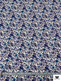 Floral Printed Fine Cotton Lawn - Purples / Blue / Teal Blue / Off-White