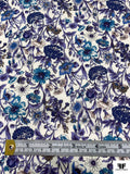 Floral Printed Fine Cotton Lawn - Purples / Blue / Teal Blue / Off-White