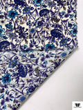 Floral Printed Fine Cotton Lawn - Purples / Blue / Teal Blue / Off-White