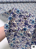 Floral Printed Fine Cotton Lawn - Purples / Blue / Teal Blue / Off-White