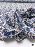 Floral Printed Fine Cotton Lawn - Purples / Blue / Teal Blue / Off-White