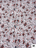 Leaf Branches and Birds Printed Cotton Lawn - Red / Maroon / Navy / White