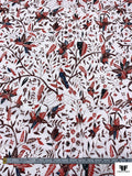 Leaf Branches and Birds Printed Cotton Lawn - Red / Maroon / Navy / White