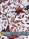 Leaf Branches and Birds Printed Cotton Lawn - Red / Maroon / Navy / White