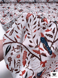 Leaf Branches and Birds Printed Cotton Lawn - Red / Maroon / Navy / White