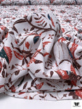 Leaf Branches and Birds Printed Cotton Lawn - Red / Maroon / Navy / White