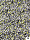 Italian Prabal Gurung Tropical Leaf Printed Stretch Cotton Lawn - Chartreuse / Grey / Black / White