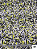 Italian Prabal Gurung Tropical Leaf Printed Stretch Cotton Lawn - Chartreuse / Grey / Black / White