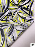 Italian Prabal Gurung Tropical Leaf Printed Stretch Cotton Lawn - Chartreuse / Grey / Black / White