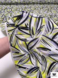 Italian Prabal Gurung Tropical Leaf Printed Stretch Cotton Lawn - Chartreuse / Grey / Black / White