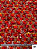 Lines and Squares Block Printed Cotton Shirting - Reds / Marigold / White