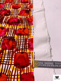 Lines and Squares Block Printed Cotton Shirting - Reds / Marigold / White