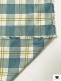 Plaid Yarn-Dyed Fine Cotton Flannel - Dusty Blue-Turquoise / Cream / Yellow