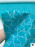 Made in Switzerland Hearts Printed Stretch Cotton Twill - Turquoise / White