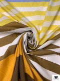 Italian Horizontal Striped Printed Fine Brushed Cotton Lawn - Yellow / Turmeric / Brown / Light Blue / White