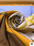 Italian Horizontal Striped Printed Fine Brushed Cotton Lawn - Yellow / Turmeric / Brown / Light Blue / White