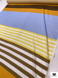 Italian Horizontal Striped Printed Fine Brushed Cotton Lawn - Yellow / Turmeric / Brown / Light Blue / White