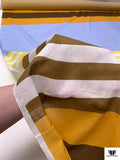 Italian Horizontal Striped Printed Fine Brushed Cotton Lawn - Yellow / Turmeric / Brown / Light Blue / White