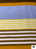 Italian Horizontal Striped Printed Fine Brushed Cotton Lawn - Yellow / Turmeric / Brown / Light Blue / White