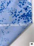 Italian Floral Printed and Mini Gingham Yarn-Dyed Cotton Shirting - Blue / White