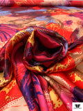 Large-Scale Floral Collage Printed Silk Charmeuse - Reds / Blue / Nude / Yellow