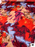 Large-Scale Floral Collage Printed Silk Charmeuse - Reds / Blue / Nude / Yellow