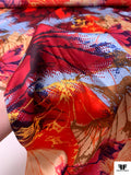 Large-Scale Floral Collage Printed Silk Charmeuse - Reds / Blue / Nude / Yellow