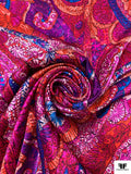 Paisley Sketch Printed Silk Charmeuse - Magenta / Violet / Blue / Red