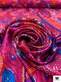 Paisley Sketch Printed Silk Charmeuse - Magenta / Violet / Blue / Red