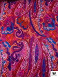 Paisley Sketch Printed Silk Charmeuse - Magenta / Violet / Blue / Red