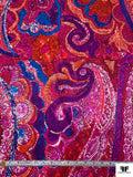 Paisley Sketch Printed Silk Charmeuse - Magenta / Violet / Blue / Red