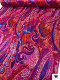 Paisley Sketch Printed Silk Charmeuse - Magenta / Violet / Blue / Red