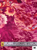 Ornate Floral Printed Silk Charmeuse - Boysenberry / Muted Yellow / Raspberry