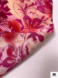 Ornate Floral Printed Silk Charmeuse - Boysenberry / Muted Yellow / Raspberry