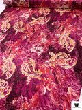 Ornate Floral Printed Silk Charmeuse - Boysenberry / Muted Yellow / Raspberry