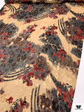 Floral Printed Burnout Chiffon - Tan / Brown / Rusty Red