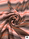 Horizontal Striped Printed Crinkled Silk Chiffon - Browns / Orange / Peachy Blush