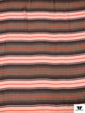 Horizontal Striped Printed Crinkled Silk Chiffon - Browns / Orange / Peachy Blush