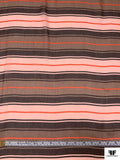 Horizontal Striped Printed Crinkled Silk Chiffon - Browns / Orange / Peachy Blush