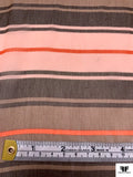 Horizontal Striped Printed Crinkled Silk Chiffon - Browns / Orange / Peachy Blush