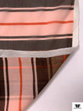 Horizontal Striped Printed Crinkled Silk Chiffon - Browns / Orange / Peachy Blush