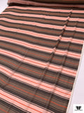 Horizontal Striped Printed Crinkled Silk Chiffon - Browns / Orange / Peachy Blush