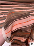 Horizontal Striped Printed Crinkled Silk Chiffon - Browns / Orange / Peachy Blush