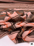 Horizontal Striped Printed Crinkled Silk Chiffon - Browns / Orange / Peachy Blush